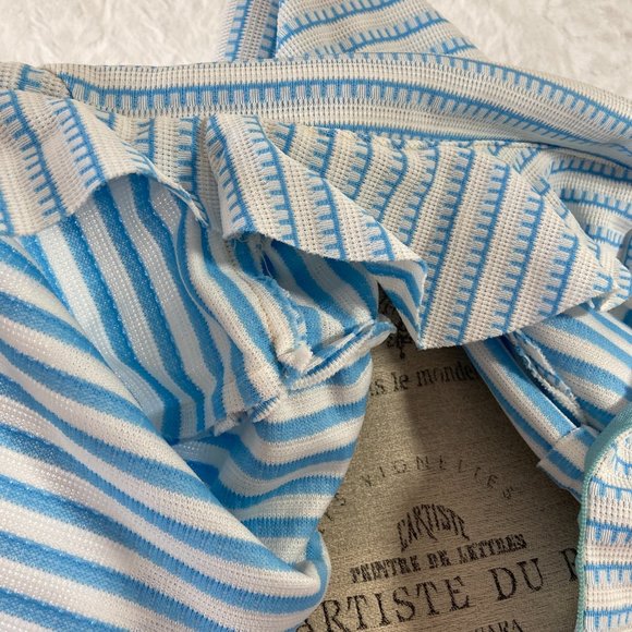 Vintage 60’s Retro Blue & White Chevron Stitch Stripe Abstract Midi Dress Frock - Picture 6 of 6